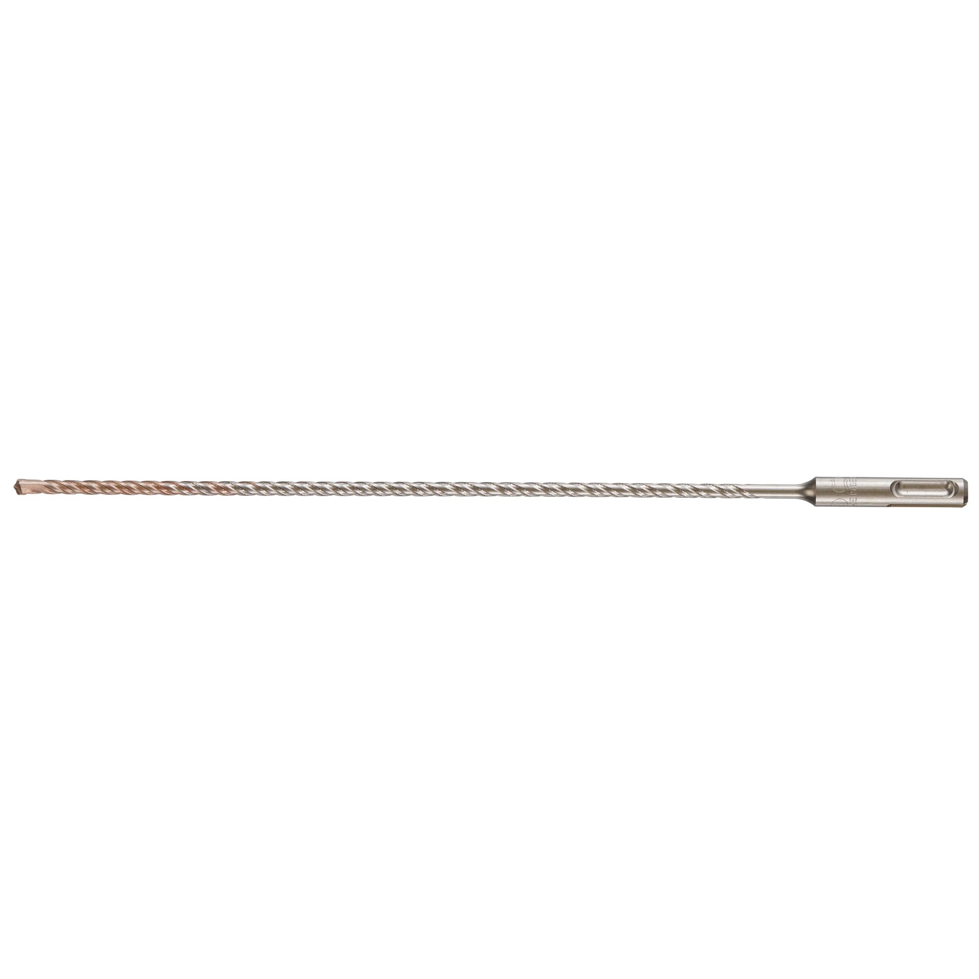 A long, metal SDS drill bit with a spiral shaft and chisel tip, designed for heavy-duty drilling tasks.