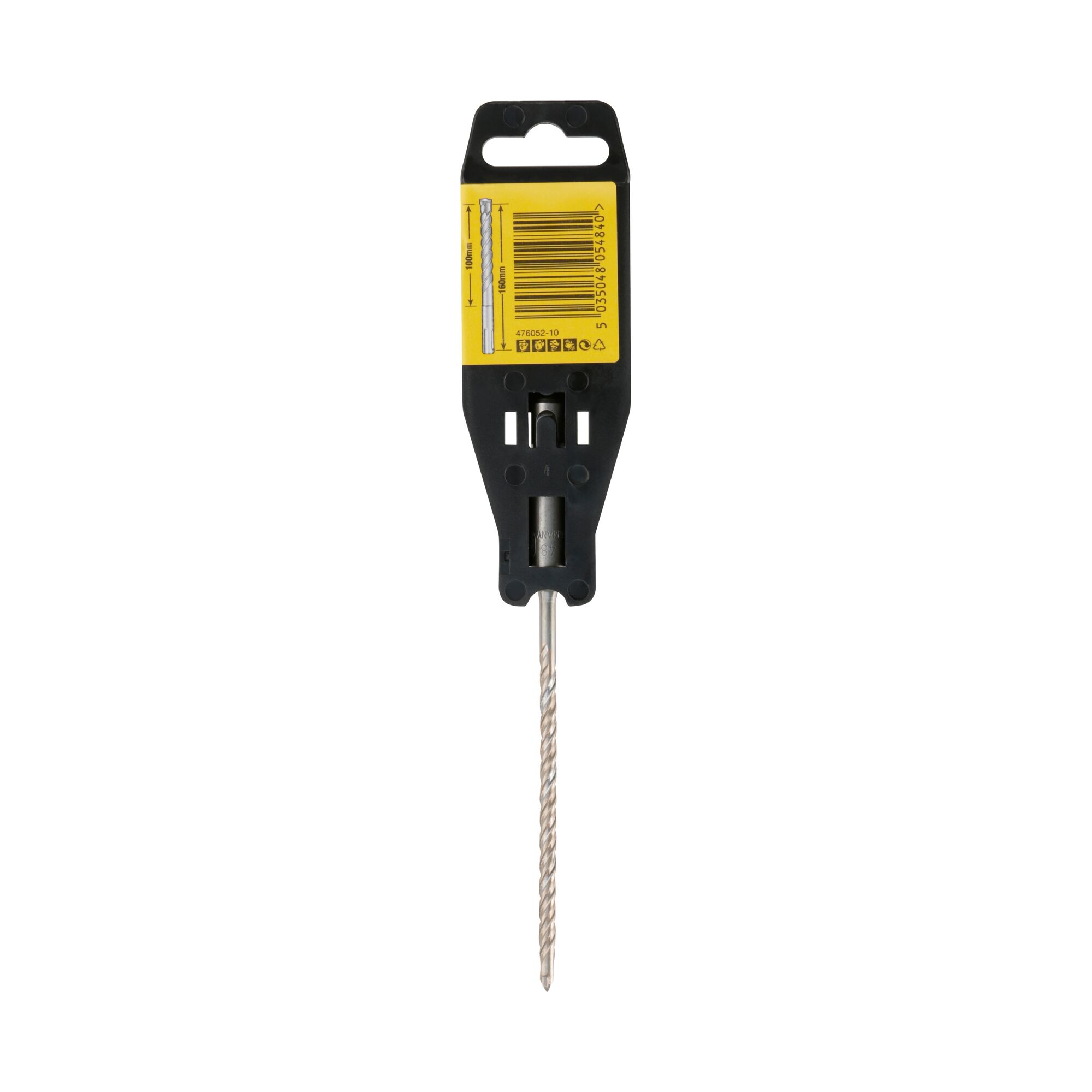 A DEWALT DT9509 drill bit in its packaging, featuring a yellow label and a long spiral metal bit attached to a black holder.