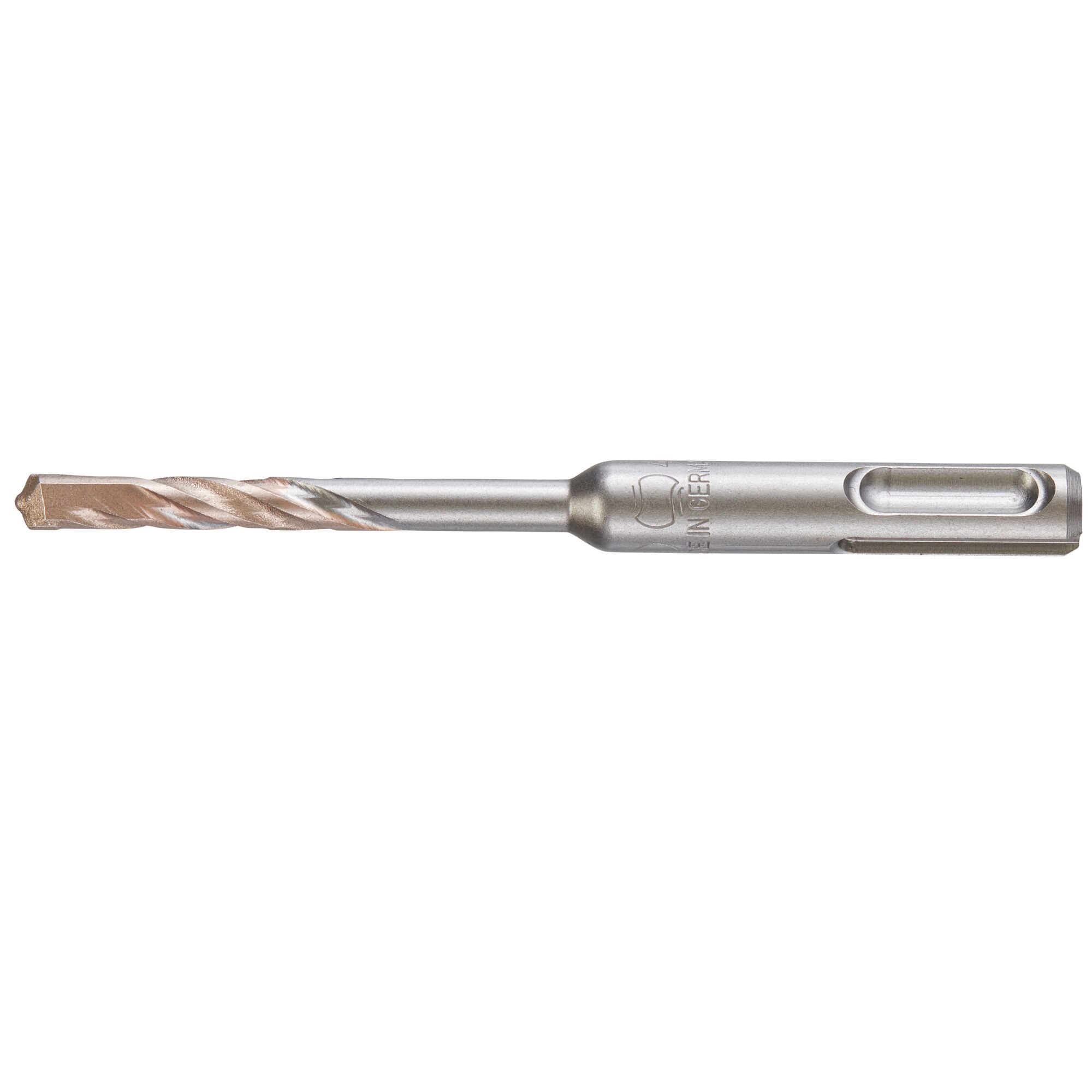 A close-up image of a DEWALT SDS-Plus masonry drill bit, designed for use with hammer drills for drilling into concrete, brick, and masonry surfaces.