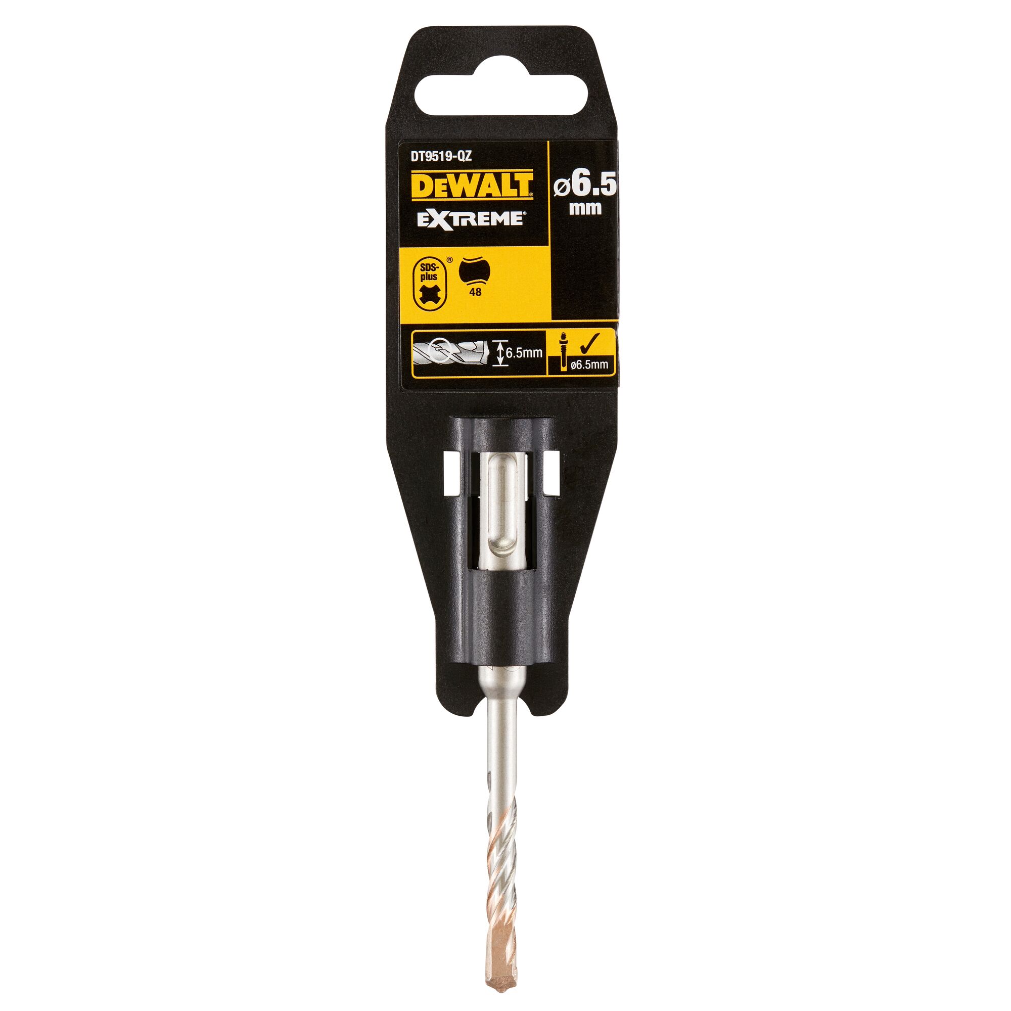 DEWALT Extreme DT9519 SDS-plus drill bit in original packaging, size 6.5 mm, intended for masonry and concrete drilling.