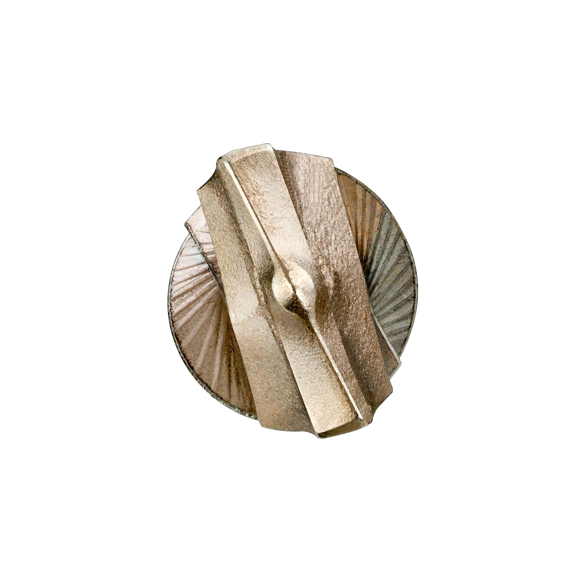 Close-up top view of a DEWALT DT9529 industrial drill bit with a metallic, spiral design, displayed on a white background.