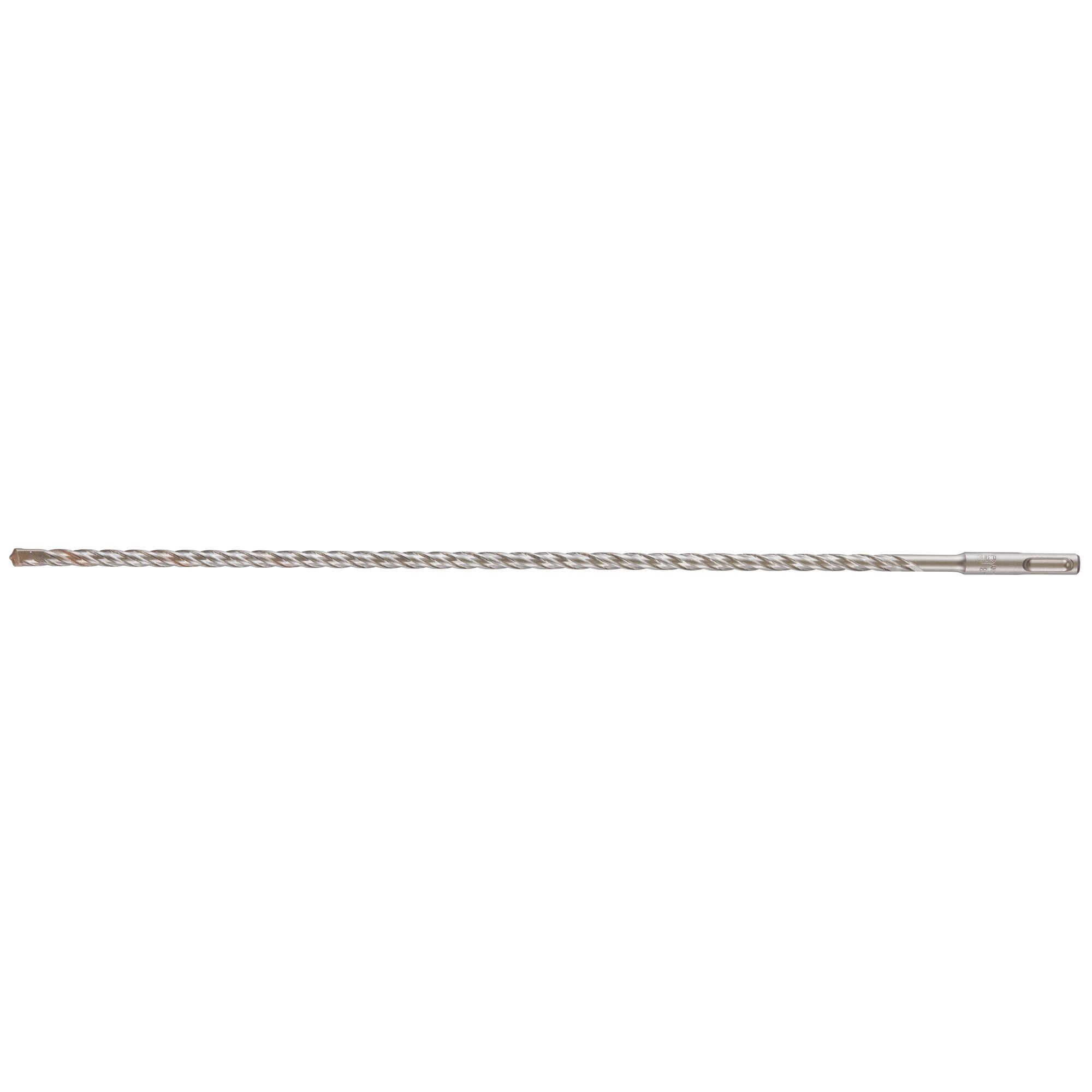 A long, silver-colored DEWALT drill bit with a spiral design, suitable for masonry or concrete drilling.