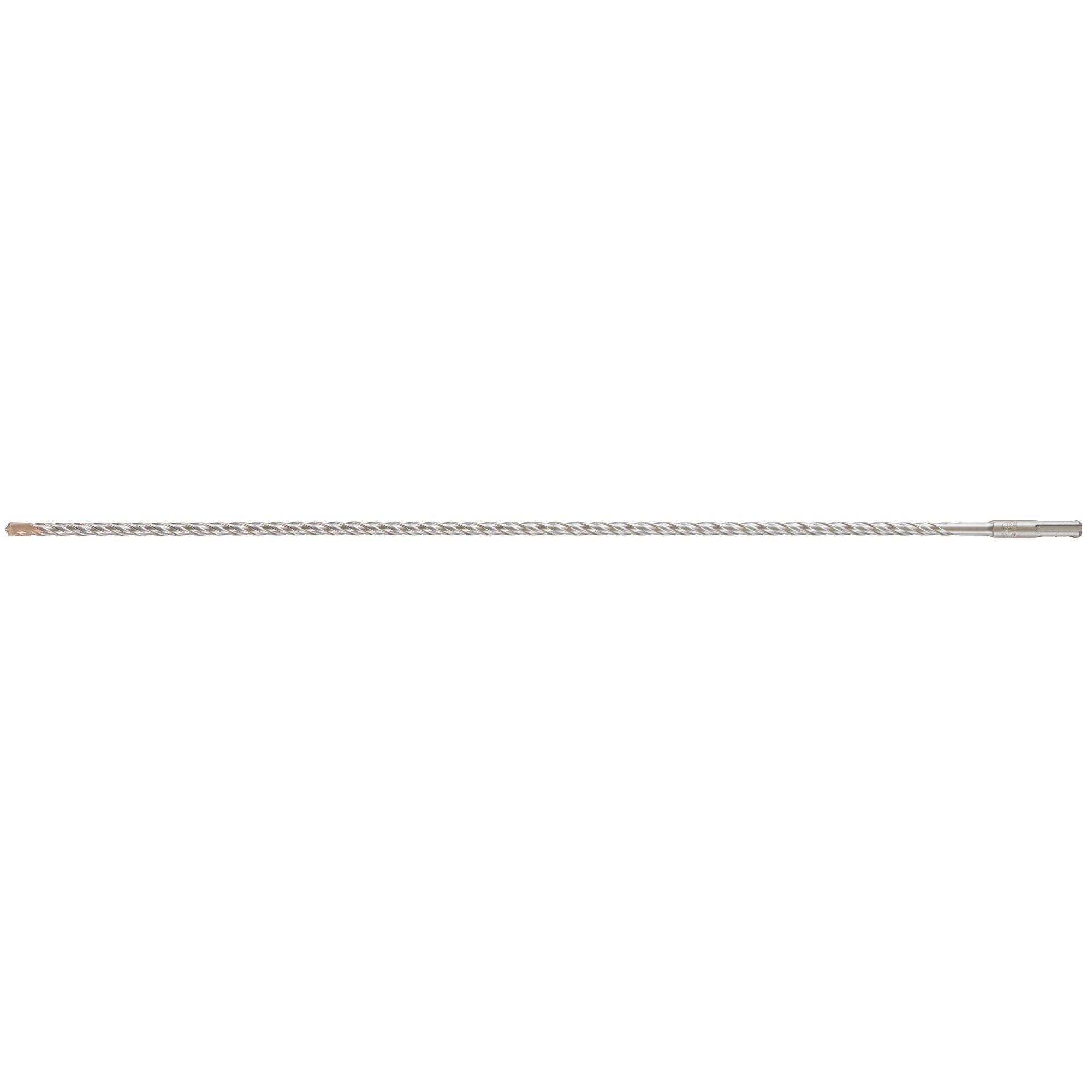 A single long SDS masonry drill bit with a spiral flute and a carbide tip, positioned horizontally against a white background.