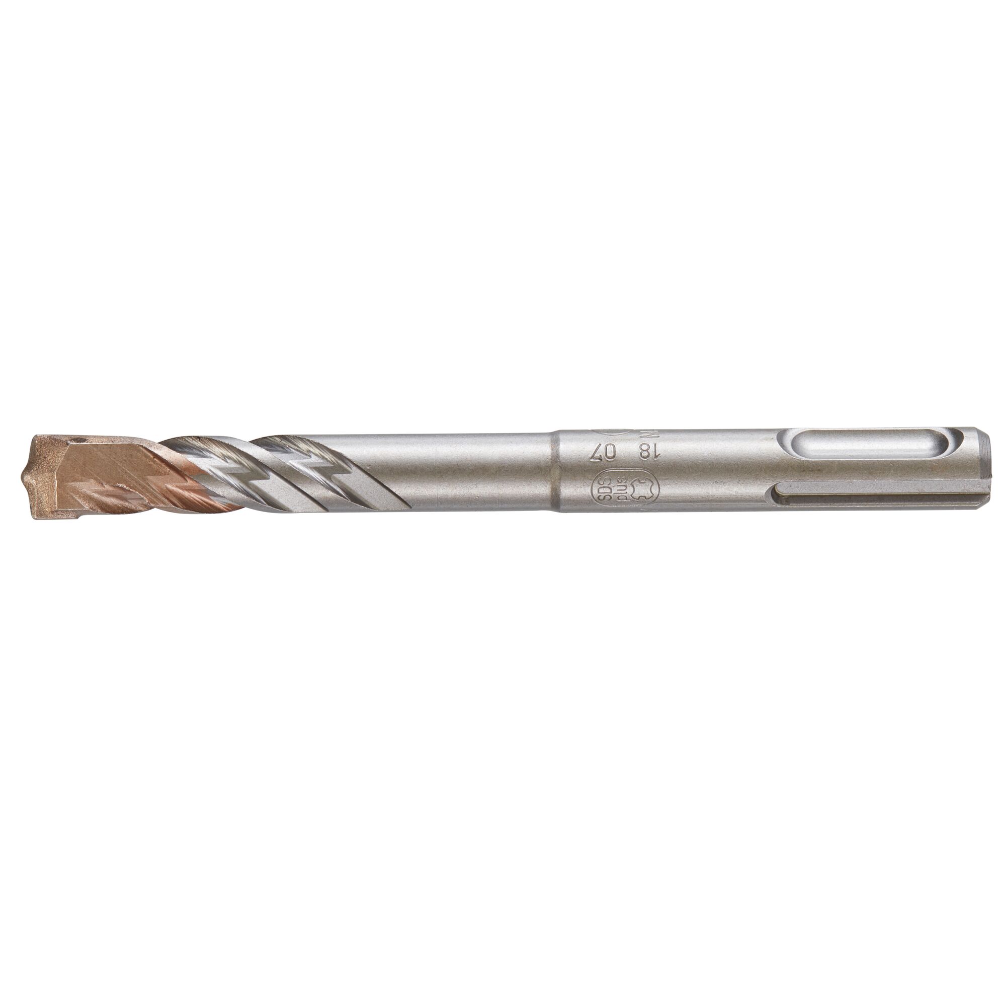 A DEWALT DT9539 SDS-Plus rotary hammer drill bit with a carbide tip and spiral flutes, designed for drilling into concrete, stone, and masonry.