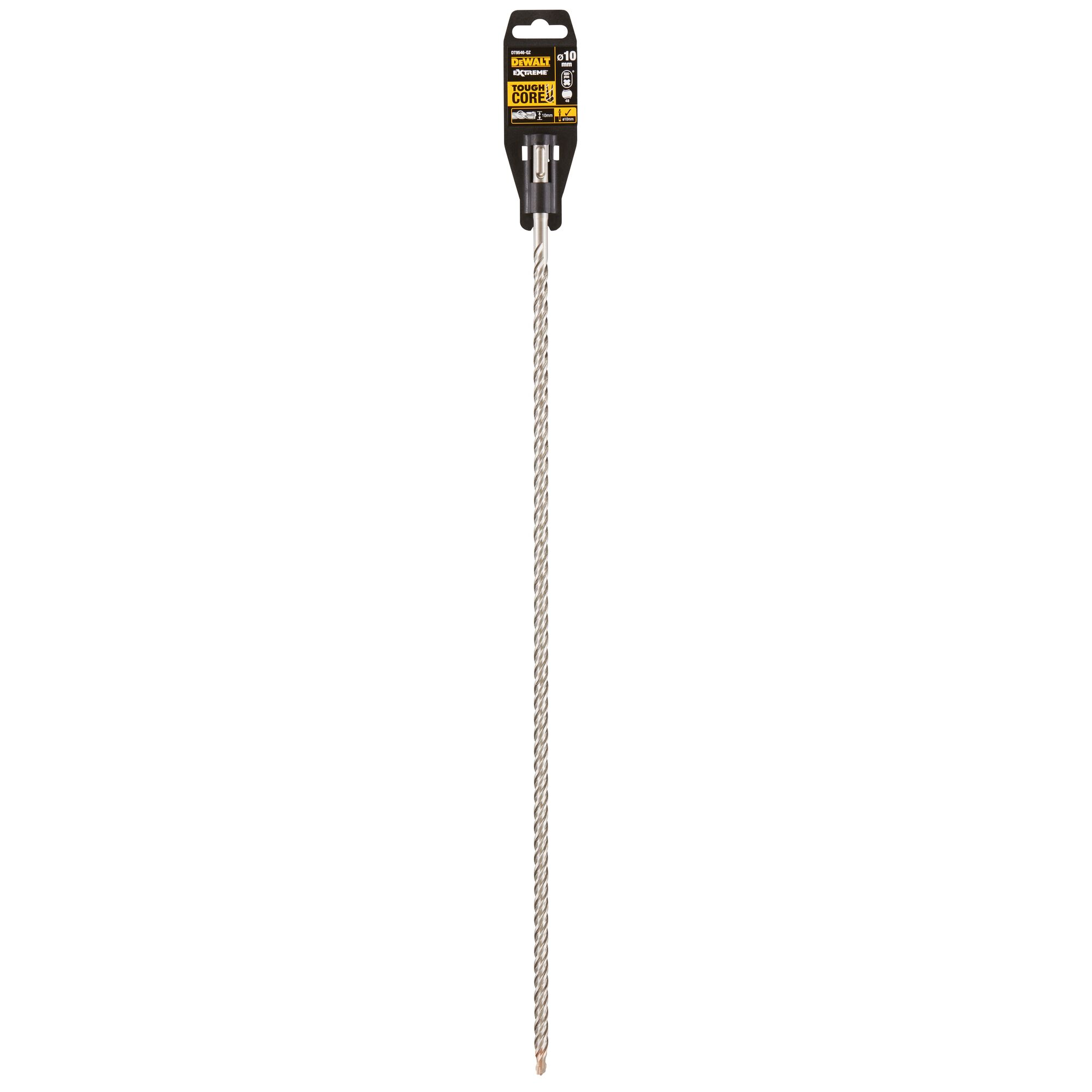 A DEWALT DT9546 long, twisted masonry drill bit with a black and yellow branded packaging at the top, shown against a plain white background.