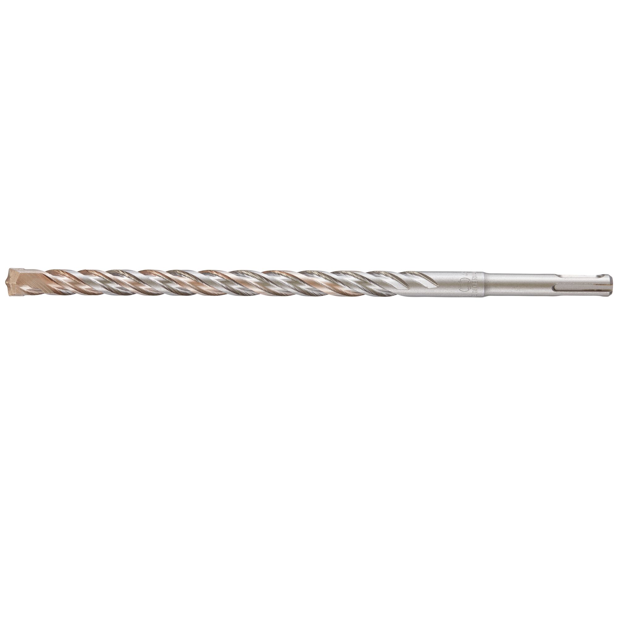 A single metal SDS-plus masonry drill bit with a spiral flute design, suitable for concrete and stone drilling.