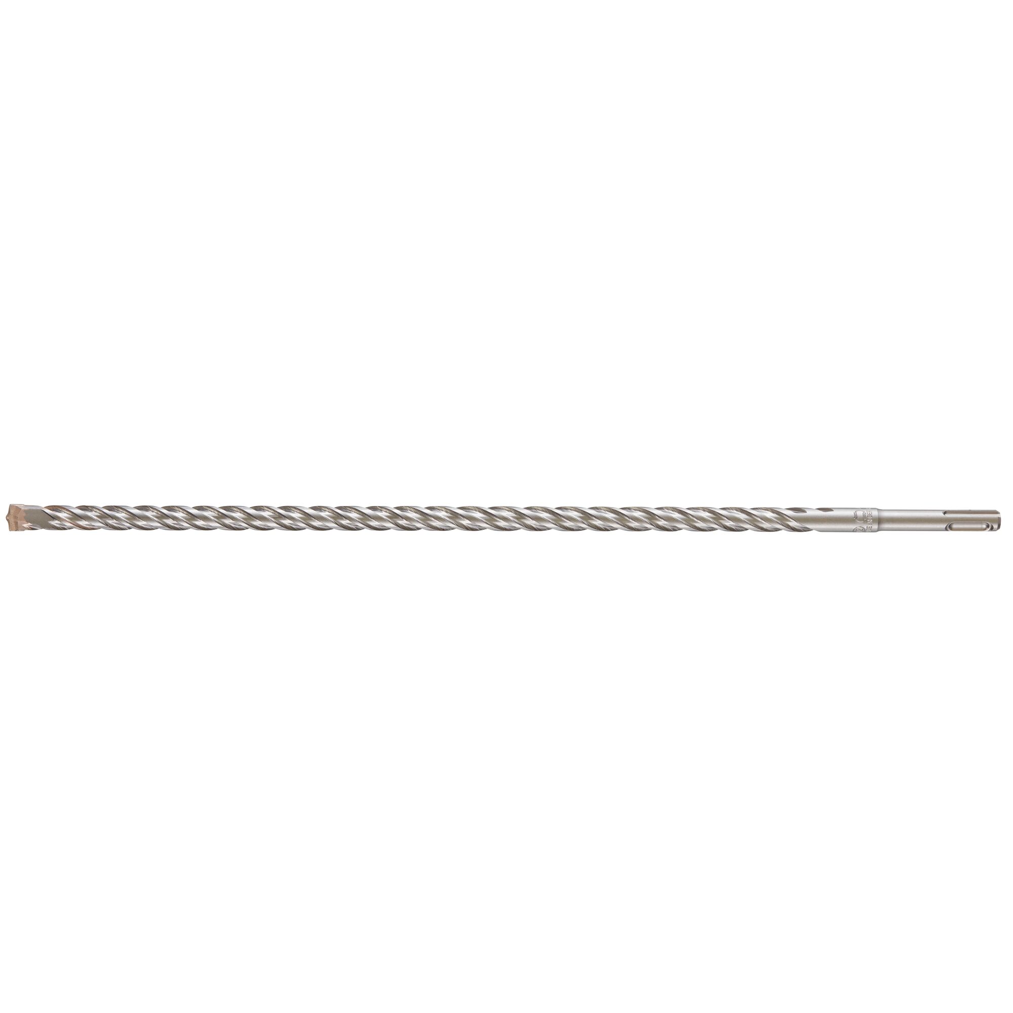 A long, metal DEWALT SDS-plus rotary hammer drill bit with a spiral flute design, shown against a white background.