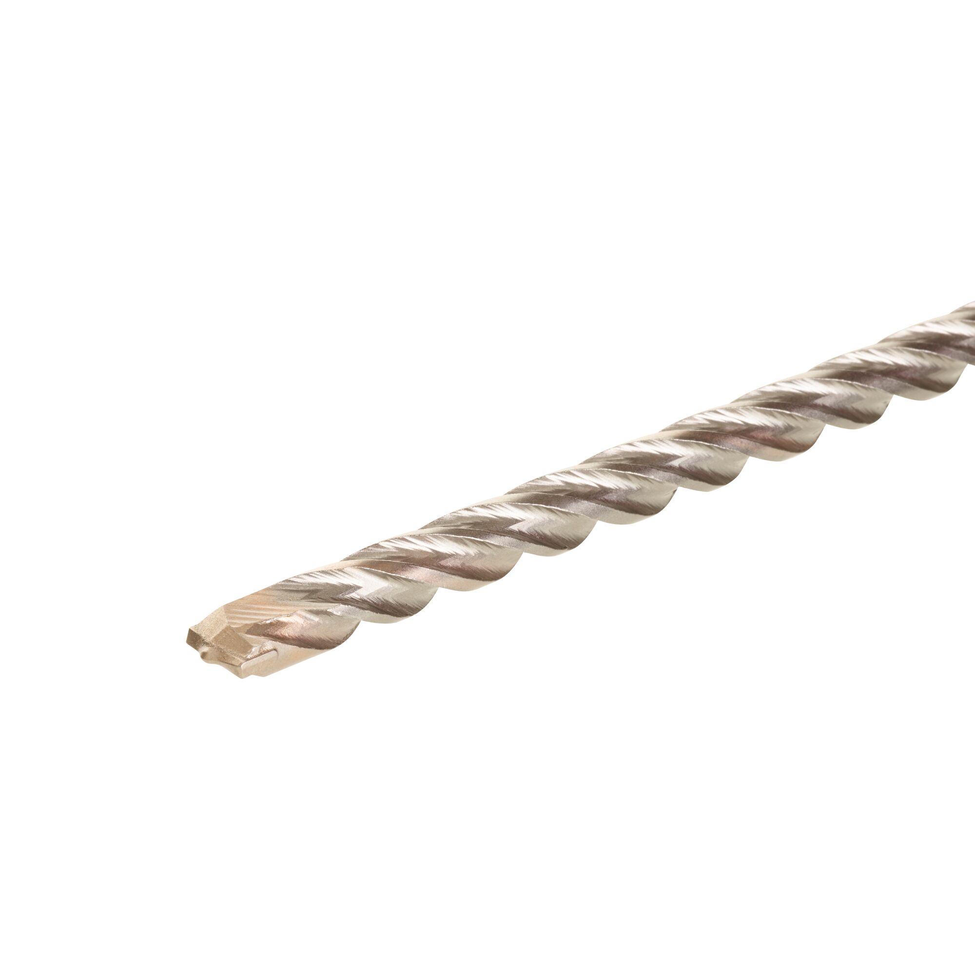 Close-up view of a DEWALT DT9568 metal drill bit with a spiral design, isolated on a white background.