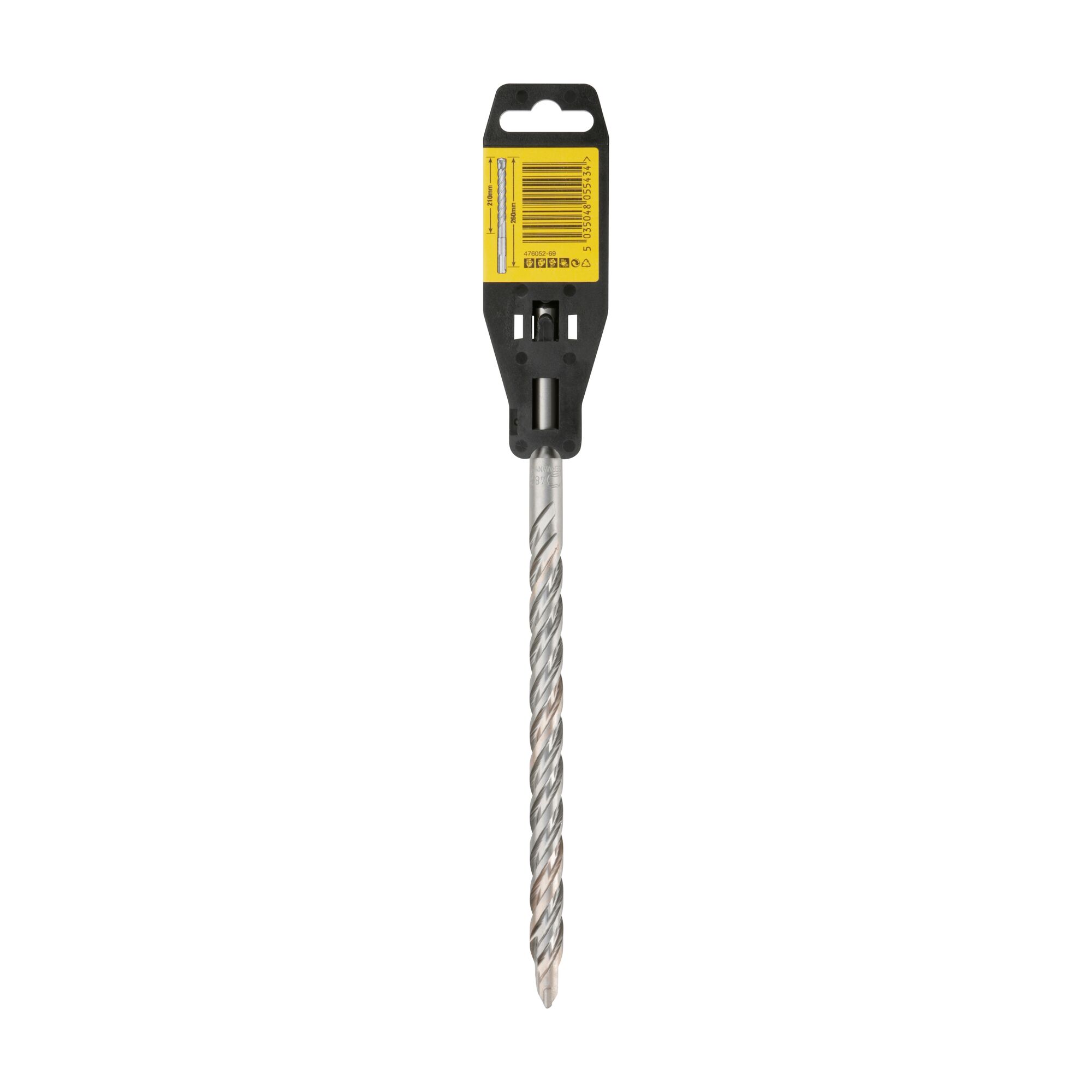 A DEWALT DT9568 masonry drill bit with a spiral flute design, shown in its original packaging with a yellow and black label.