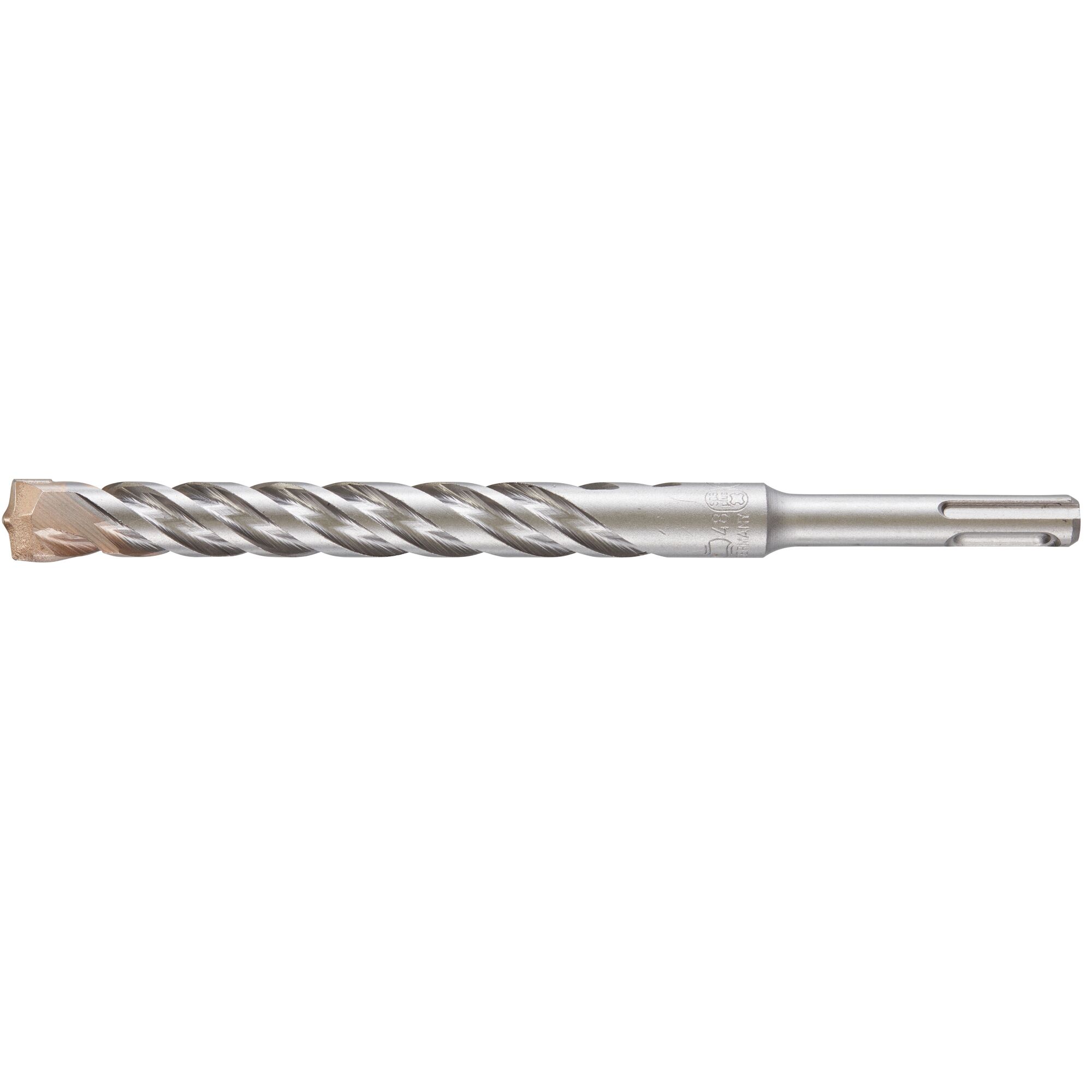 A DEWALT SDS-Plus rotary hammer drill bit with a spiral flute design and a carbide tip, designed for drilling into concrete, masonry, and stone.