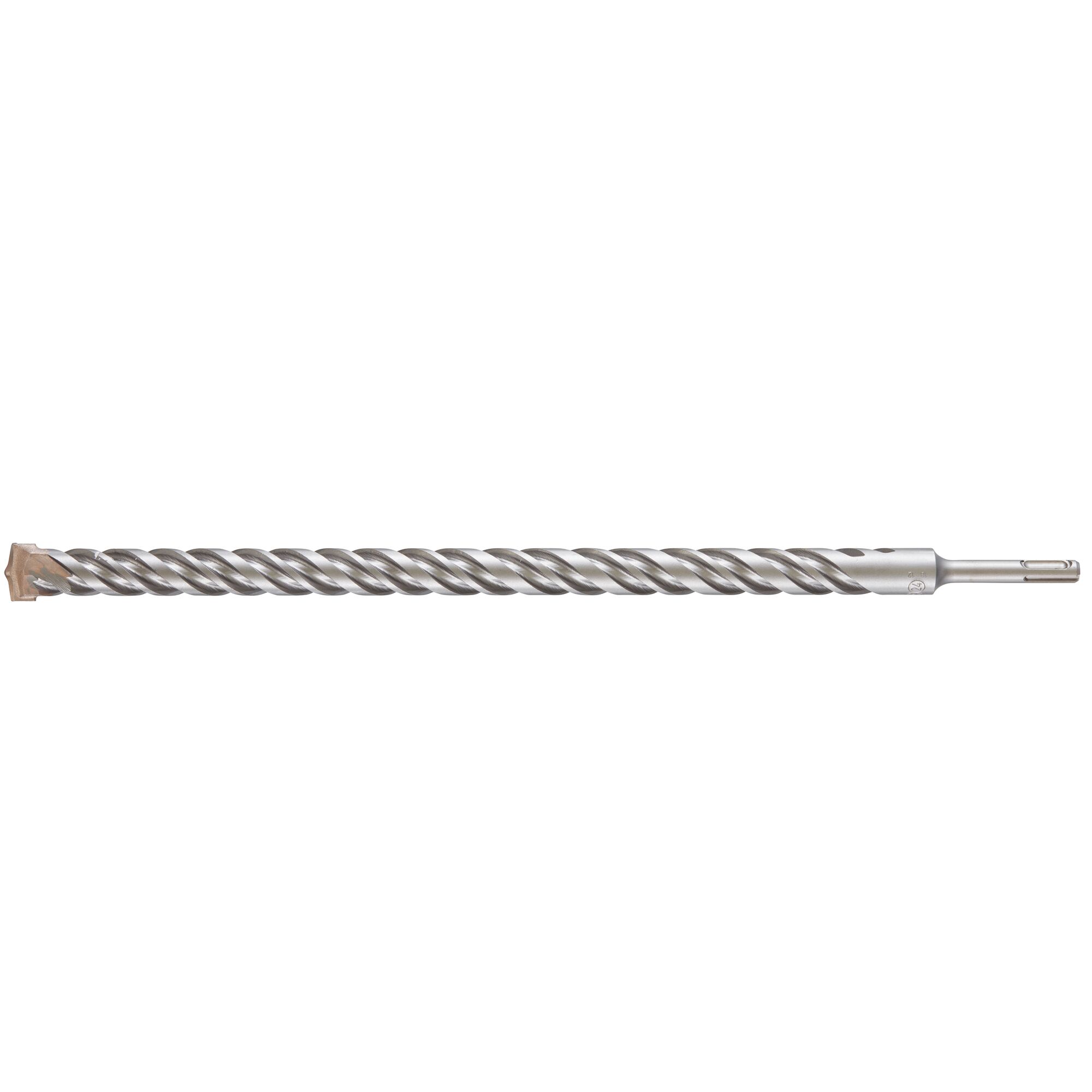 A long metallic SDS-plus hammer drill bit with a spiral flute design, used for drilling into concrete and masonry.