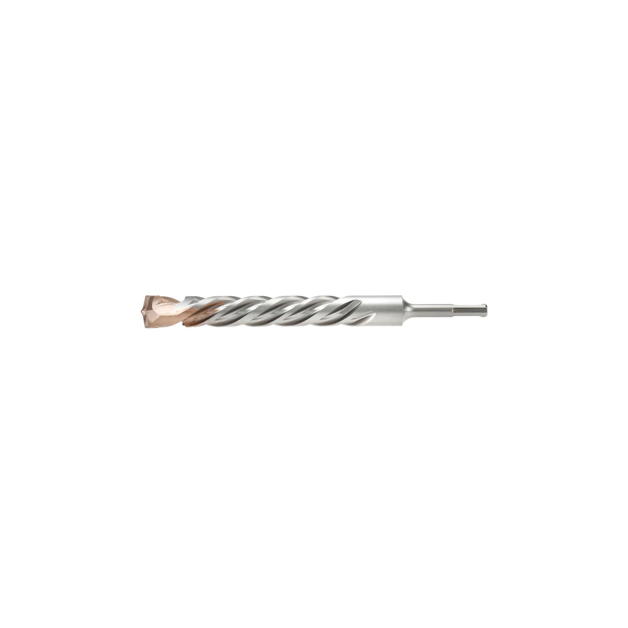 A single silver-colored drill bit with a spiral design and a copper tip, shown on a white background.