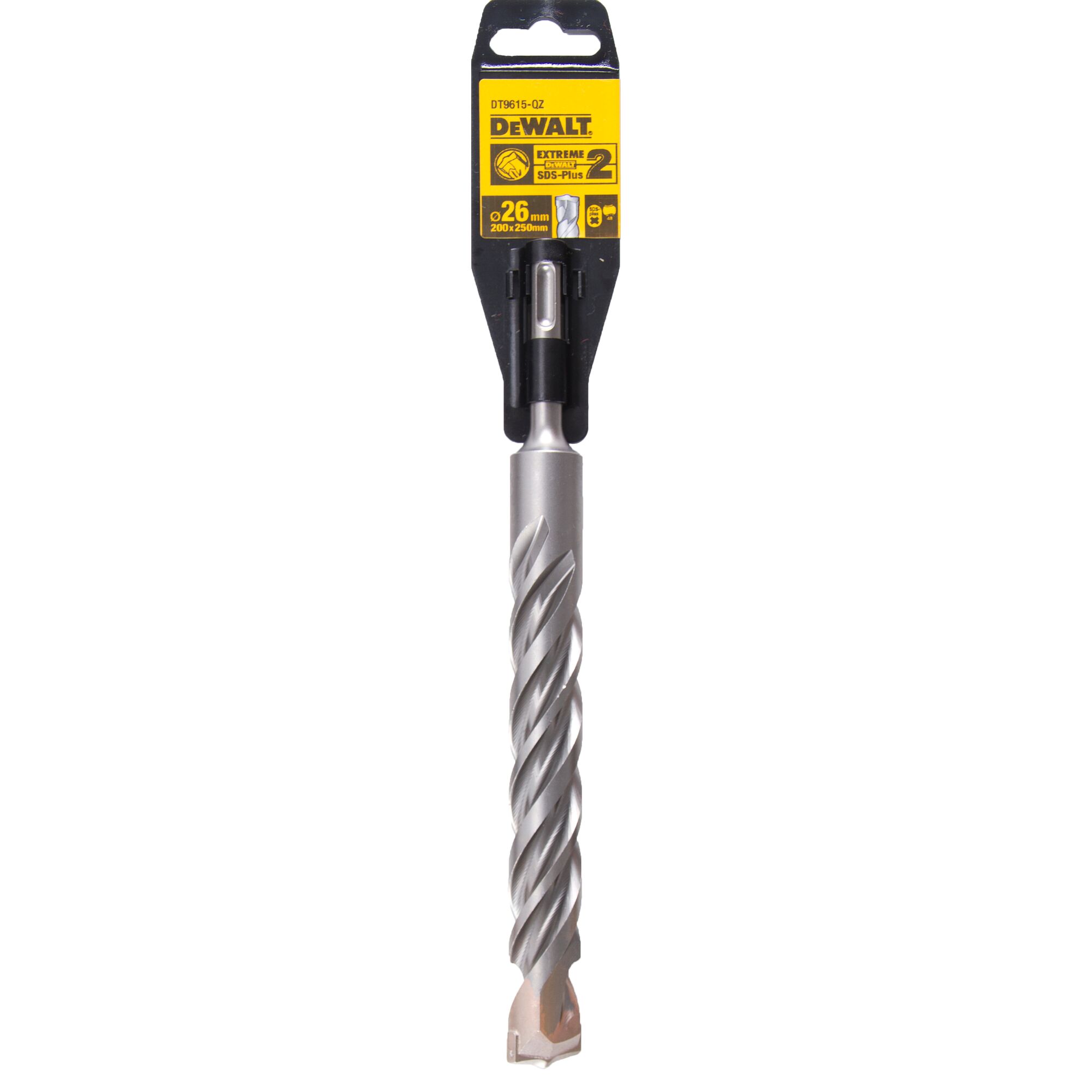 A DEWALT Extreme 2 SDS-Plus masonry drill bit in its original packaging, size 26mm x 250mm, suitable for use with rotary hammers.